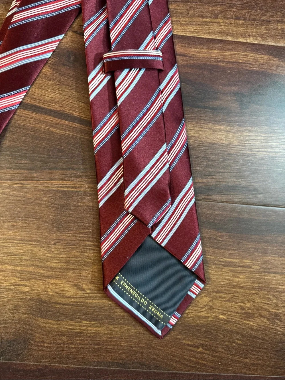 ERMENEGILDO ZEGNA Burgundy Striped Silk Repp Tie - Classic Formal Accessory